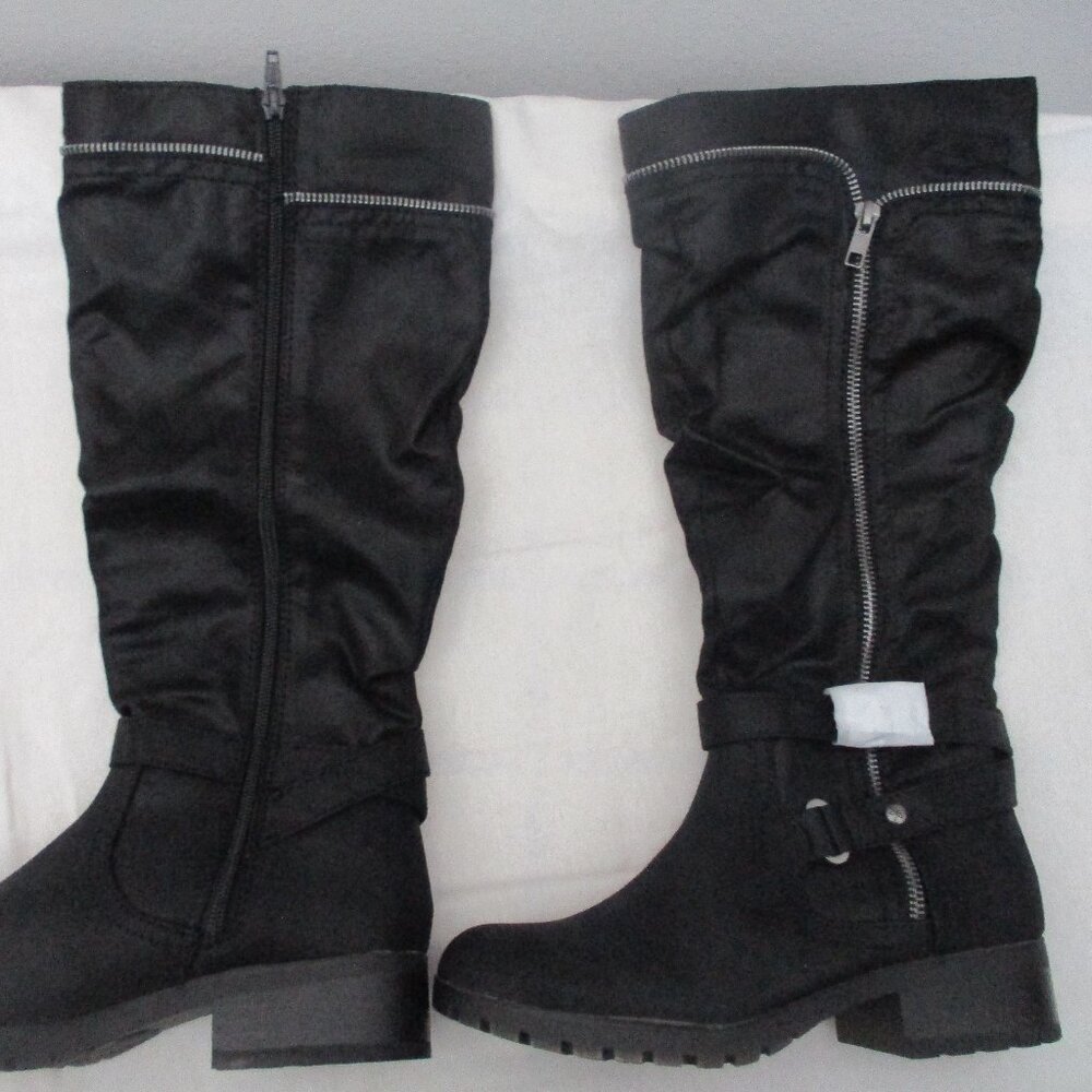 SOS Black Knee-High Boots with Zipper - NEVER WORN!!  Size 7.5